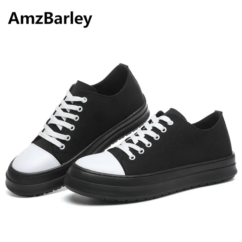 

AmzBarley Men Shoes Casual Canvas Lace Up Height Increasing Thick Flats Zapatillas High Quality Fashion Solid Colors Size 38-47
