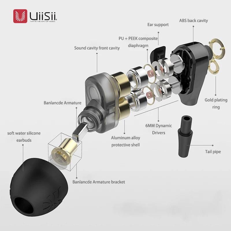 UIISII BA-T8S 2DD+ 1BA 6 дисков гибридная технология Наушники Hi-Fi шумоизоляция стерео с микрофоном Монитор гарнитура оригинальная коробка