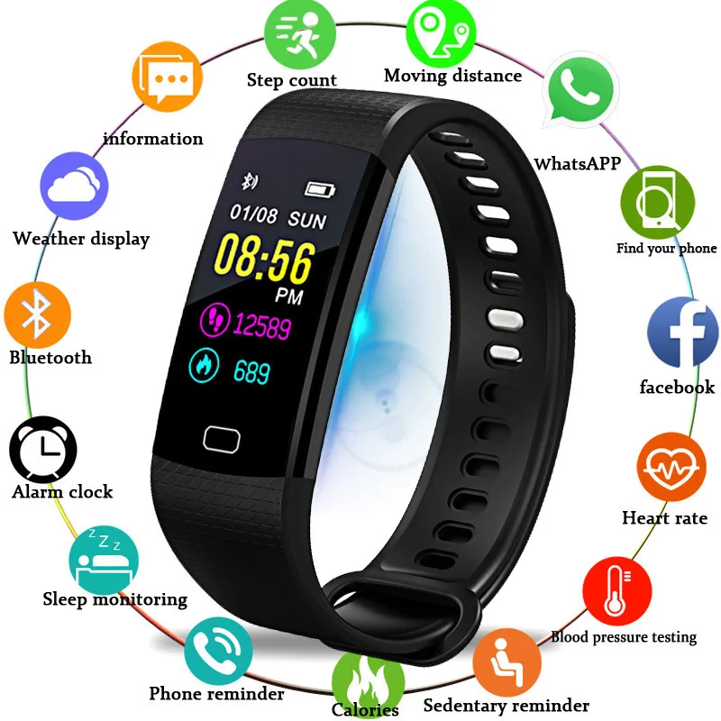 

BANGWEI 2018 Men And Women Smart Sport Watch Pedometer LED Color Screen Touch Smart Watch Bluetooth Information Reminder+BOX
