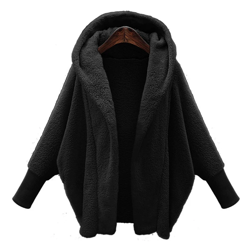 Женские пушистые пальто cellumia, модные зимние теплые куртки с длинным рукавом, повседневные толстовки с искусственным мехом, свободная верхняя одежда размера плюс - Цвет: Черный