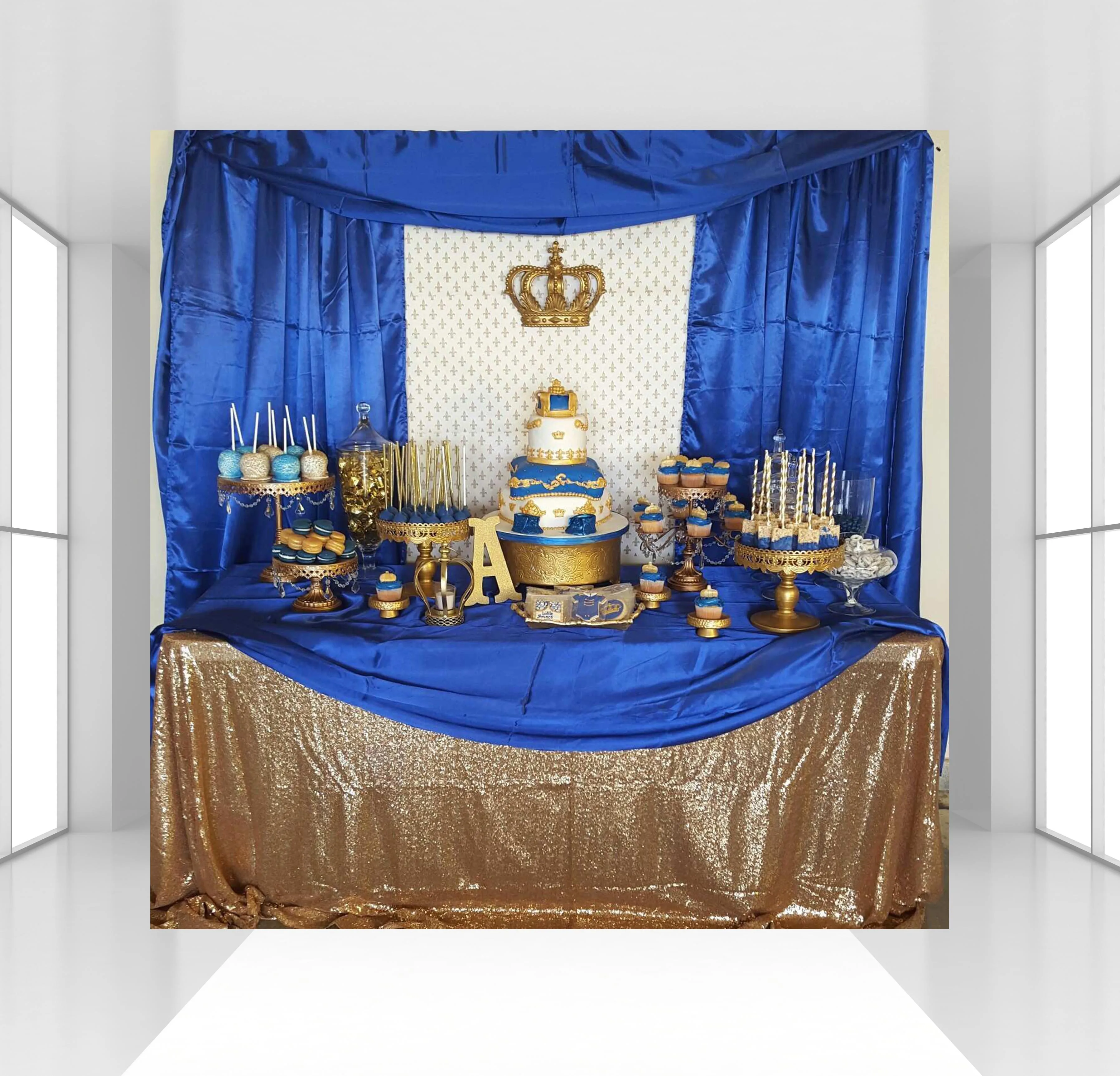 HUAYI Royal little prince birthday backdrop photophone Silver pattern background photocall Custom baby boy baby shower backdrop
