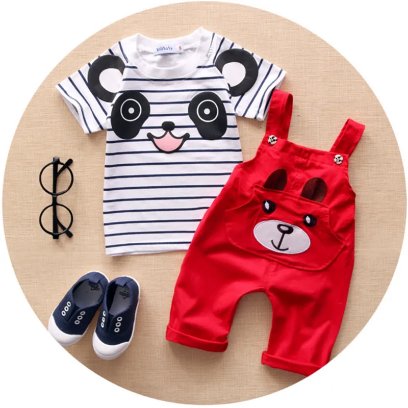 

Retail Children's Clothing Panda Pattern T-shirt & Overalls Boy's Set Summer Baby Boy 2 Pieces Sets LKC114