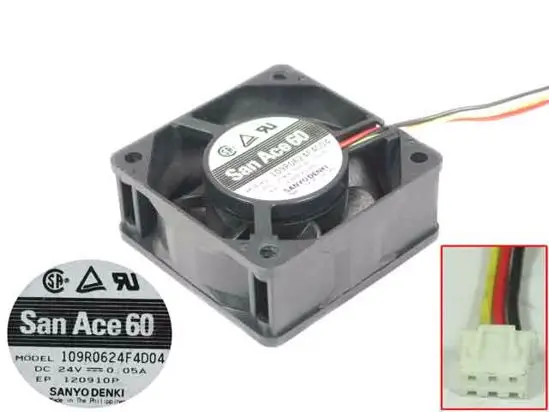 

3-проводной Вентилятор охлаждения сервера Sanyo Denki 109R0624F4D04 DC 24V 0.05A 60x60x25mm