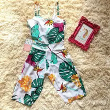 Детский комбинезон для маленьких девочек, летний пляжный костюм с цветочным принтом, свободная одежда, пляжный стиль