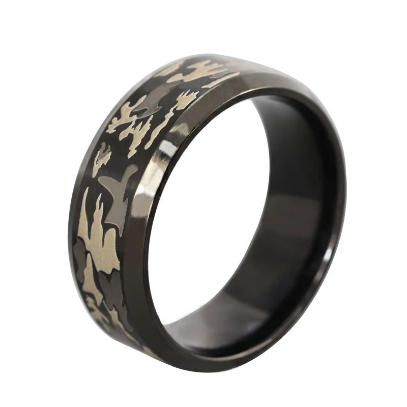 Titanium Steel Black Military Men's Rings Male Vintage Punk Three-color Camouflage Black Ring Camo Men Jewelry Anel Masculino