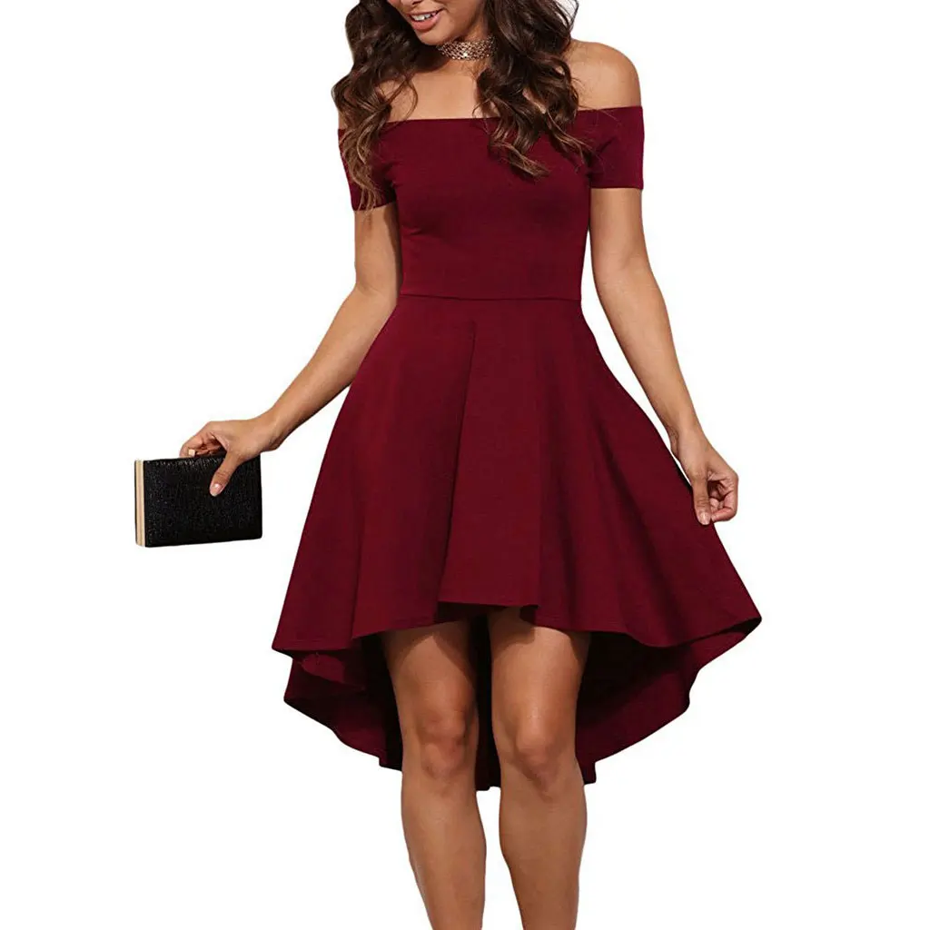 Backless Women Dress Short Sleeve Summer 2019 Solid Off Shoulder Sexy Mini Party Dresses Evening Elegant Vestidos De Festa | Женская