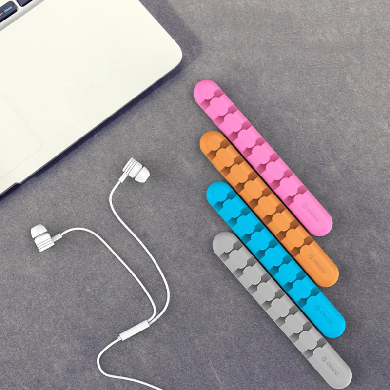 Multipurpose Desktop Cable Winder Earphone clip Table Storage Tool Management Wire Cord fixer Silicone Holder 7 slot Strip