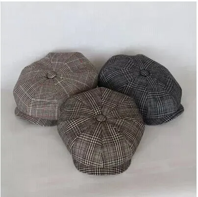 

Free shipping Spring and autumn octagonal cap single worsted woolen cloth grid cap painter cap newsboy cap beret men and women