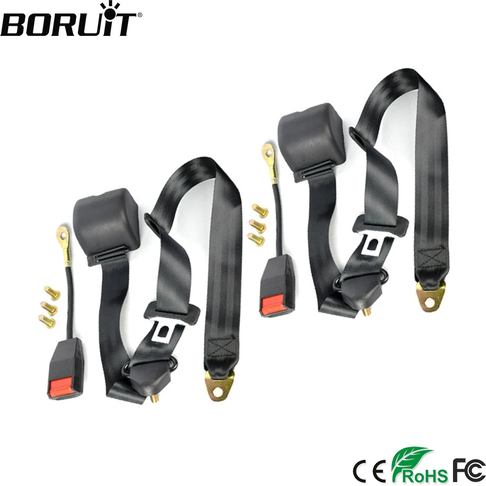 BORUiT 2pcs 3 Point Car Seat Belt Auto bing Buckle Seatbelt 3.2m