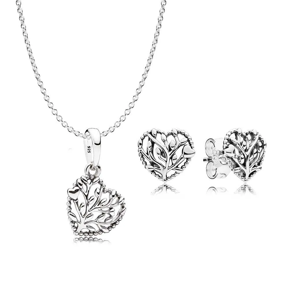 

2018 100% 925 Sterling Silver Flourishing Hearts Necklace Gift Set Fit Charm Original Necklace A Set Of Prices
