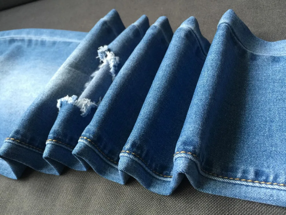 Высокой талией Для женщин Jeans рваные Выбеленные голубые Колготки Карандаш Тощий Эластичный Дамы деним полной длины модные джинсы