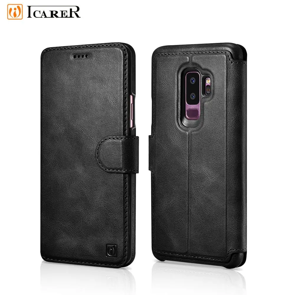 

ICARER Vintage Genuine Leather Cell Phone Cases Wallet for Samsung Galaxy S9 S9 Plus Stand Flip Cover