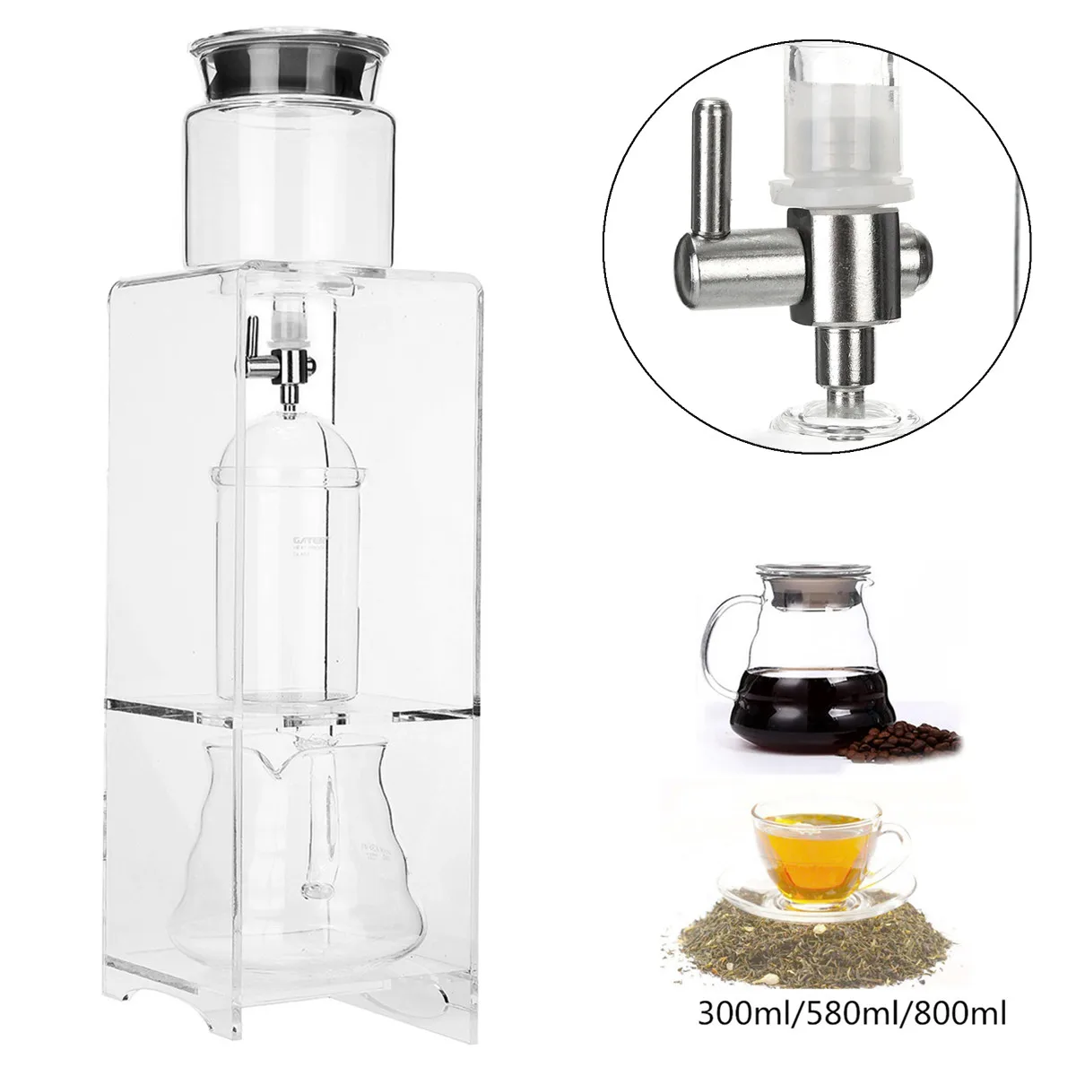 

350ml 580ml 800ml Water Drip Coffee Maker Reusable Glass Filter Tools Espresso Coffee Dripper Pot Ice Cold Brew Coffee Machine