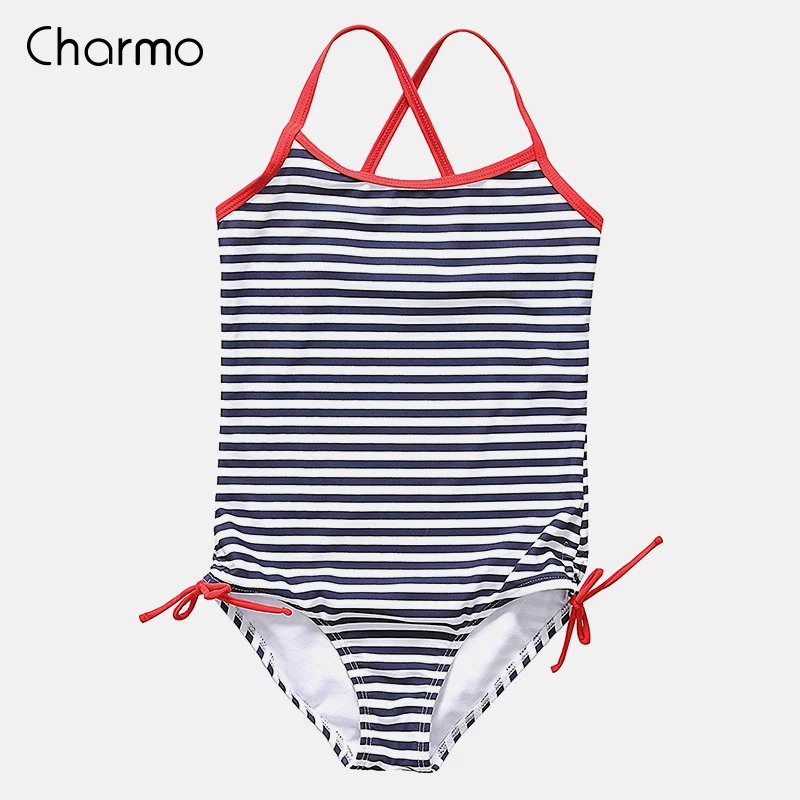 Слитные купальники Charmo для девочек Купальники в полоску с принтом детское бикини