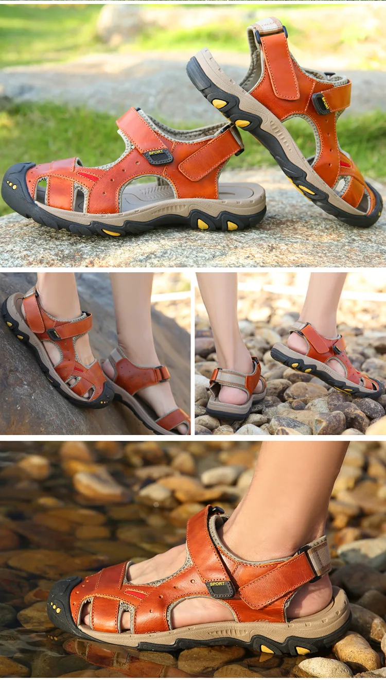 Men's sandals summer new genuine leather breathable soft bottom beach shoes non-slip outdoor men's casual shoes