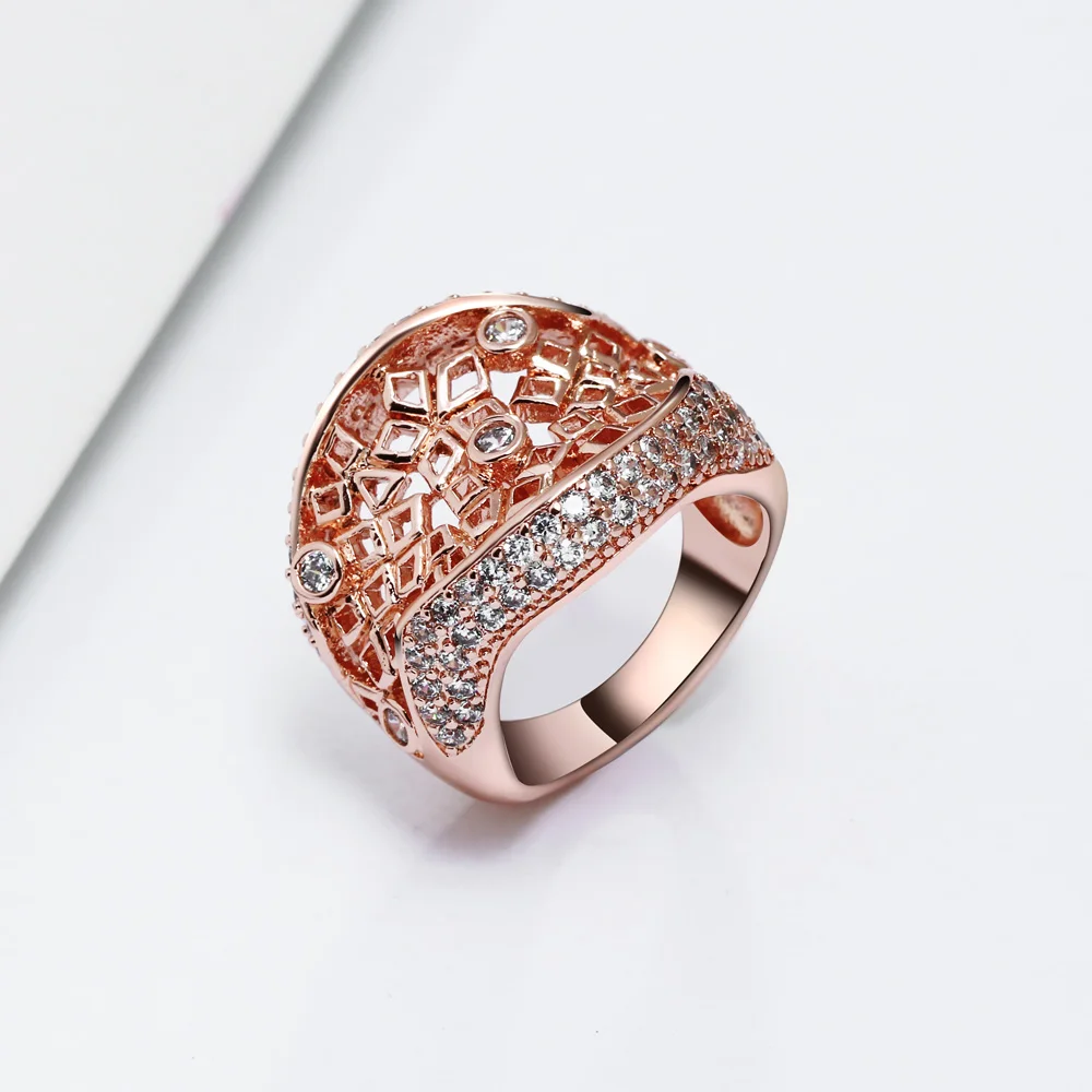 DreamCarnival 1989 New Hollow Square Fashion Jewelry White Zirconia Bijoux Rose Gold Color Moda Bague Rings for Women WA11450