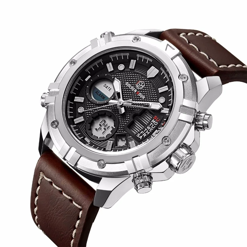 Новый черный для мужчин s часы лучший бренд класса люкс кварцевые аналоговые цифровые часы кожа Военная Униформа спортивные наручные ч