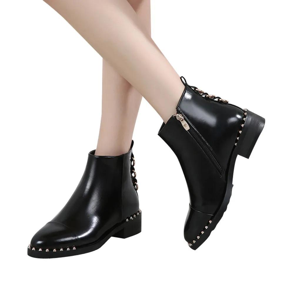 Женская обувь на плоской подошве с заклепками Zapatos Mujer Martain Bota Feminina Salto кожаные