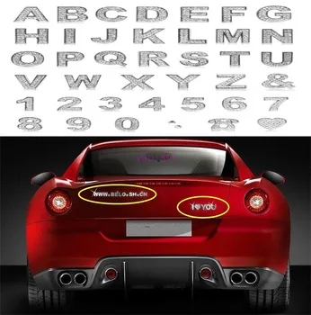 DIY Number Letter With Artificial Crystal Decoration Zinc alloy 3M Sticker Car-styling For all car Peugeot Skoda Toyota VW Mazda