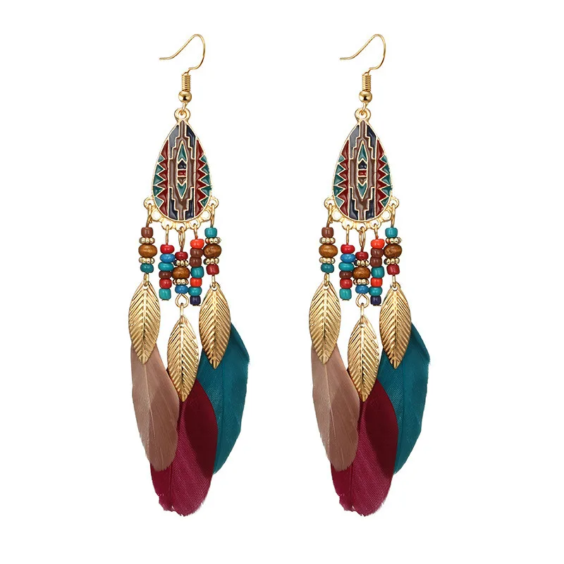 Fashion Long Real Feather Earrings Unique Colorful Feather Earrings for Women Earring Wholesale Jewelry ETD43 (6)