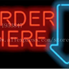 Большой заказ здесь со стрелкой неоновая вывеска настоящие стеклянные трубки лампы Свет Бар Пиво Клубное оформление пользовательские знаки вывеска 1" x 14"