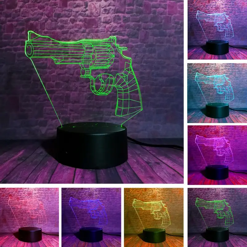 

Fortress Revolver Model 3D Illusion Led Lamp 7 Colors Changing Nightlight Battle Royale Fortnight Gun Figure Toys