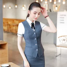 Комплект из 3 предметов с юбкой и блузкой, жилетом и жилетом, летняя униформа, комплекты для женщин, бизнес, летняя модная одежда в полоску