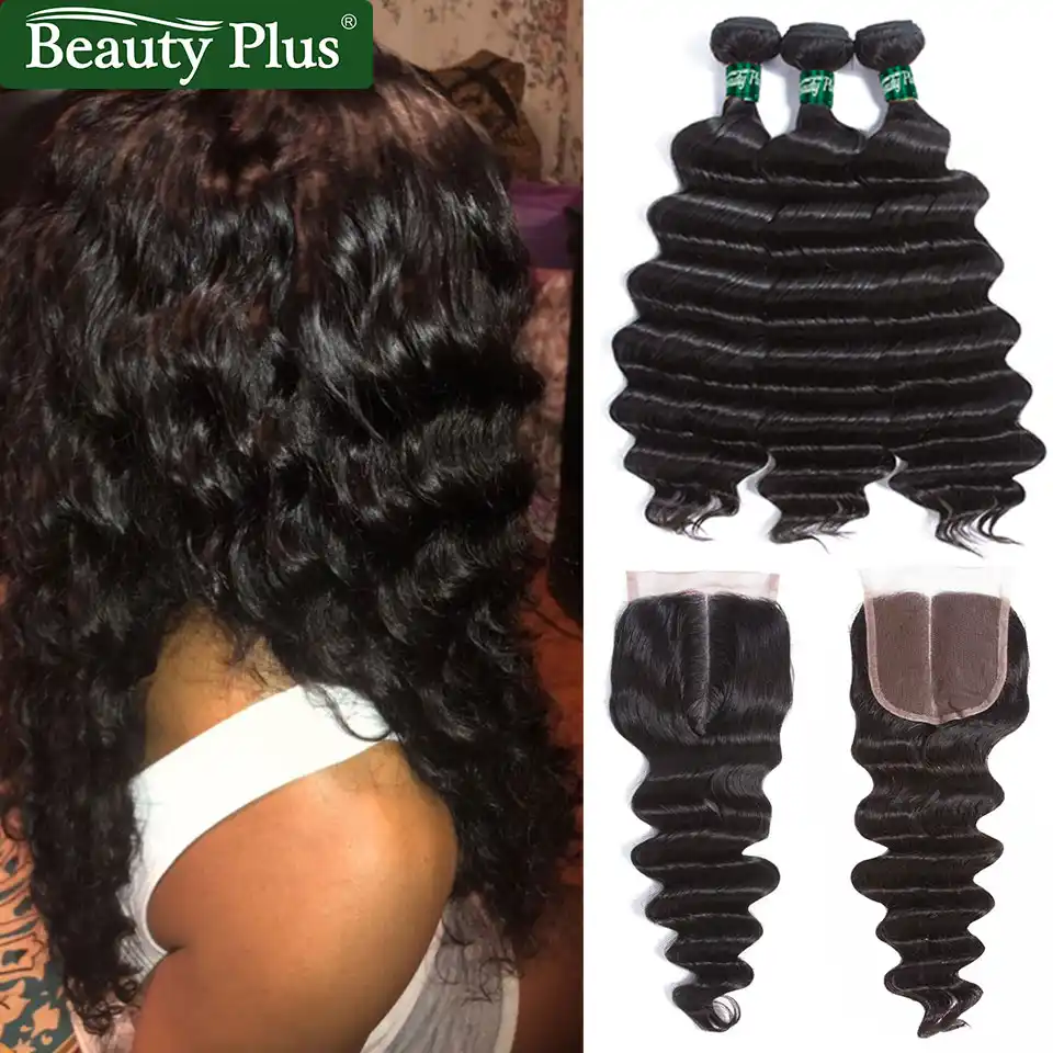 Loose Deep Wave Bundles With Closure Middle Brown Lace Beauty Plus