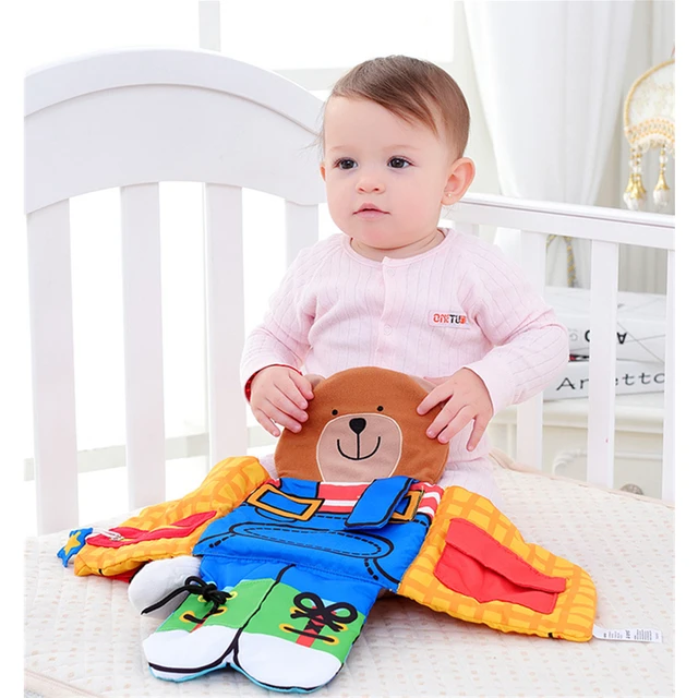 Bear wear cloth button Zipper Book Soft Cloth Baby Learning&Education Book Fabric Book Infant Early Education Cloth Books 3
