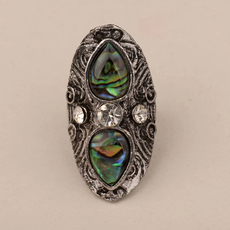 

Gorgeous Crystal Big Resizable Cocktail Rings For Women Water Drop Natural Abalone Shell Vintage Party Ring Fashion Jewelry