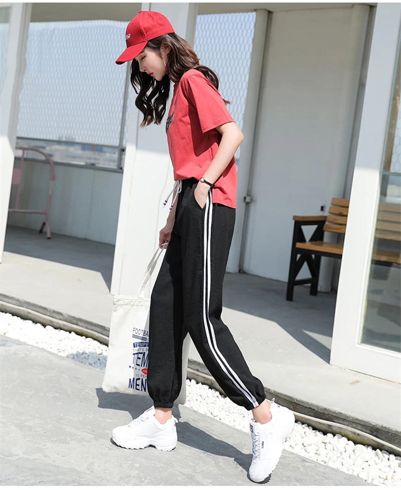 Модные Повседневные Спортивные штаны с боковой полосой, Женская ...