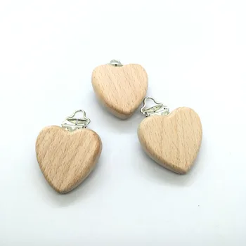 

25pcs Solid Beech Wooden Heart Shape Baby Pacifier Clips