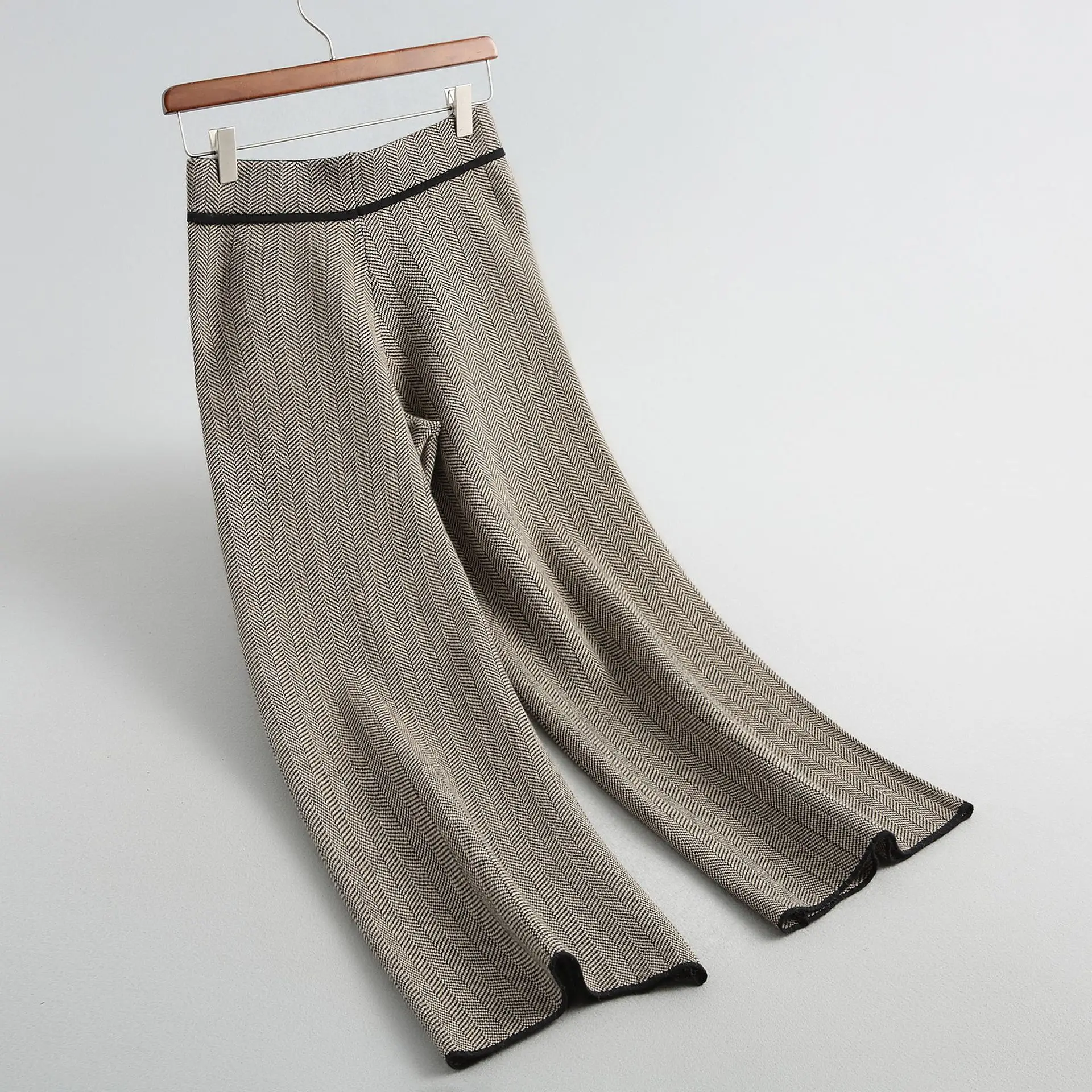 New fashion autumn winter geometric elegant knit pants office ladies wide leg warm sweater trousers