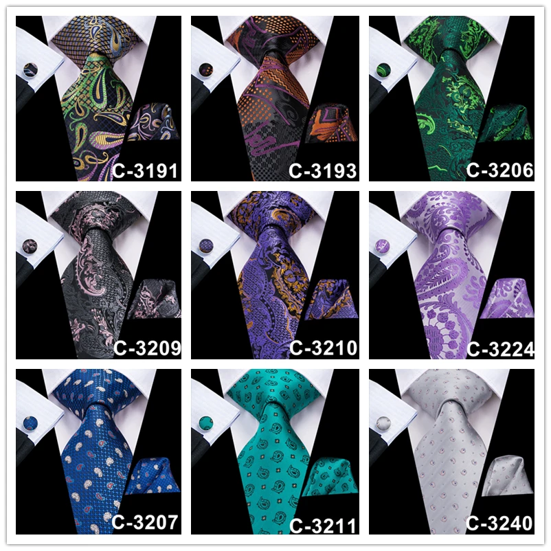 Hi-Tie Пейсли шеи галстуки для мужчин бизнес галстуки карманные Квадратные Запонки Набор Синий Зеленый Желтый модные свадебные шелковые мужские галстуки s