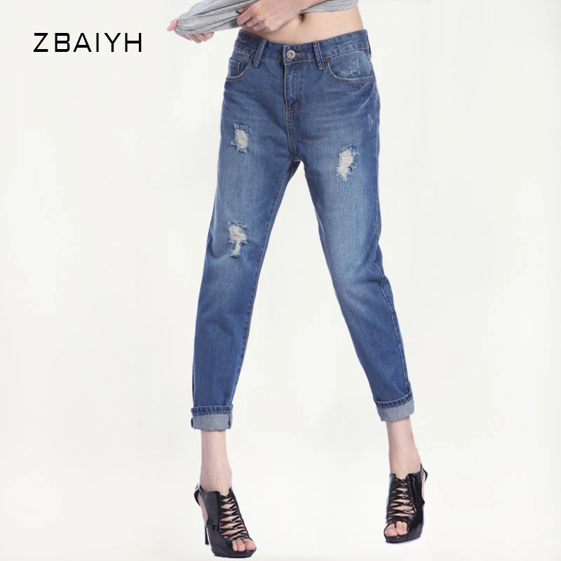 

ZBAIYH High Waist Jeans Women 2017 Autumn Hole Retro Jean Boyfriend Femme Vaqueros Mujer Plus Size Jeans For Womens Denim Pants