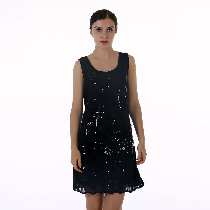 Buy Cheap BLINGSTORY European Brand summer lace sleeveless Sequin Bead black dress women Dropshipping KR3076-5