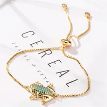 Высокое качество милый синий кристалл лягушка животное золотой и серебряный модные медные браслеты для женщин очаровательные трендовые ювелирные изделия