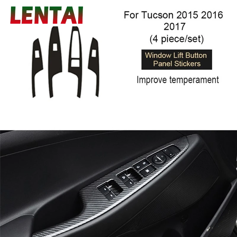 

LENTAI 4x Auto Car Styling Carbon Fiber Window Lifter Switch Botton Frame Sticker For Hyundai Tucson 2015 2016 2017 Accessories