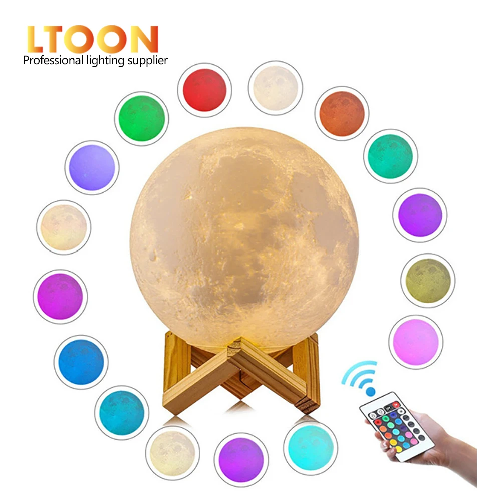 

[LTOON]3DPrint Moon Lamp Rechargeable Remote control 16 Color Change Touch Night Light Lunar Luna Baby Nightlight Christmas gift