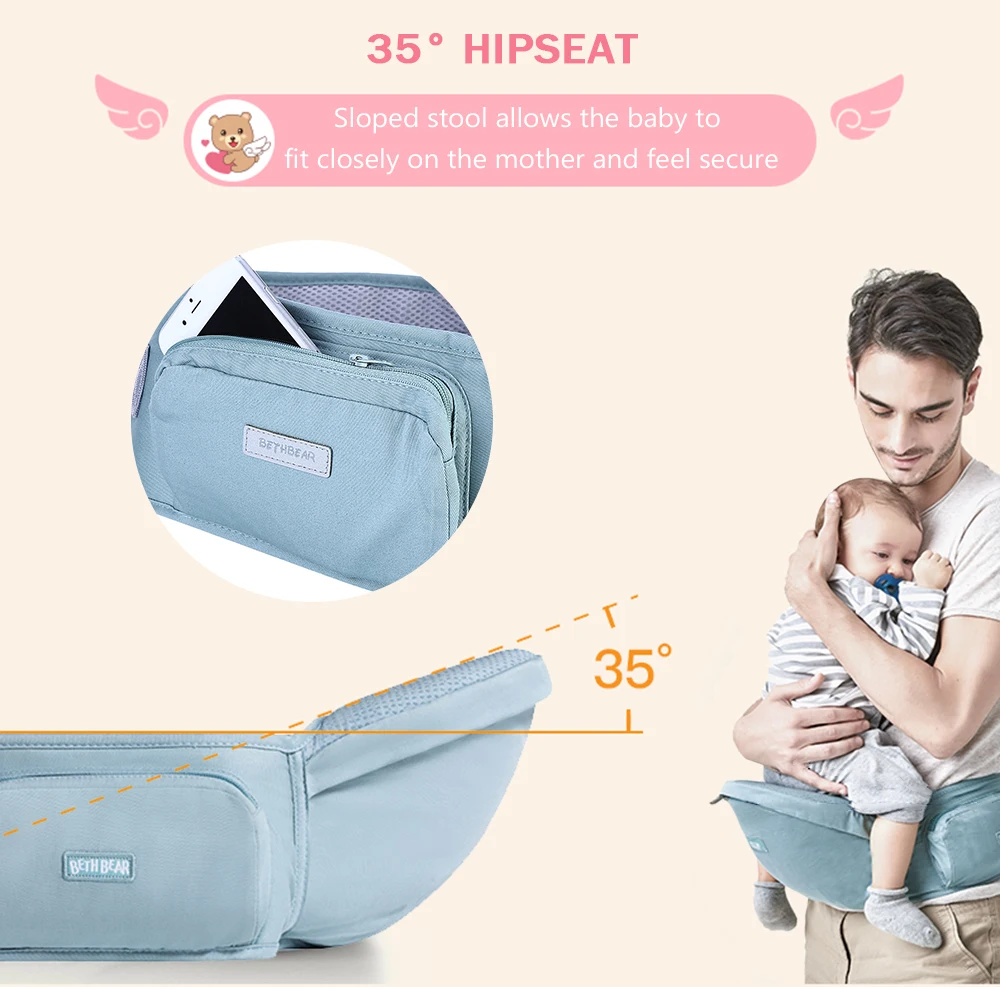 Bethbear 3 в 1 Универсальный Hipseat эргономичный детский Перевозчик 0-36 месяцев wrap Младенческая анти-скользкая, с лямками рюкзак поясная сумка