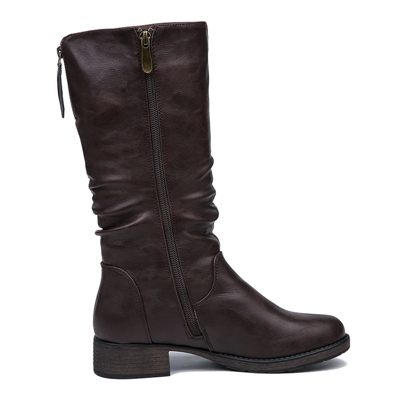 IMG_5621AIMEIGAO New Autumn Winter Mid-calf Women Boots Flats Heels Warm Plush PU Leather Boots High Quality Knee High Boots
