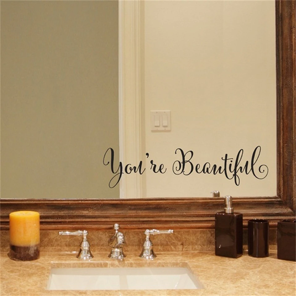1 Набор наклеек на стену с надписью "You're Beautiful" для гостиной, резьба на стену, наклейка, зеркальный декор, домашний декор для окна