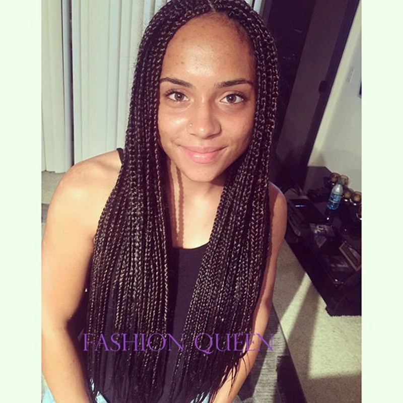 

Elegance Style Full Hand Plait Braided Glueless lace wigs #1 micro box braided wigs synthetic lace front wig for black women