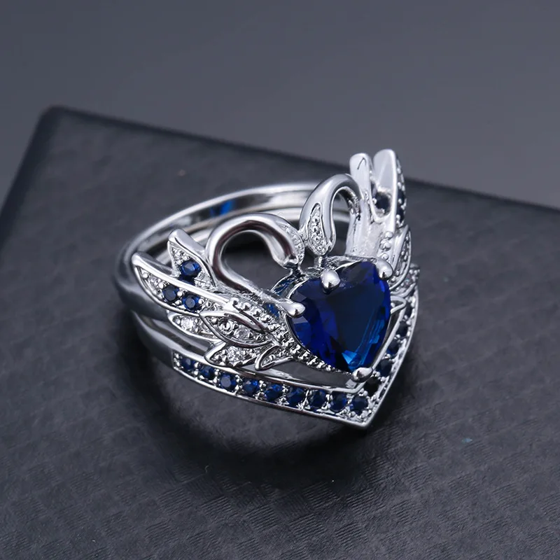 Women Engagement Wedding Ring Silver Alliance Paired Swan Heart Cubic Zircon Micro Paved Female Ring Band Party Jewelry DDR015