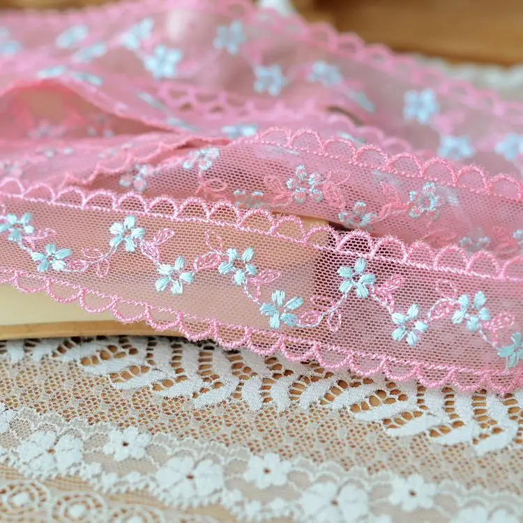High quality Lace accessories pink mesh embroidered lace 3 cm H0304
