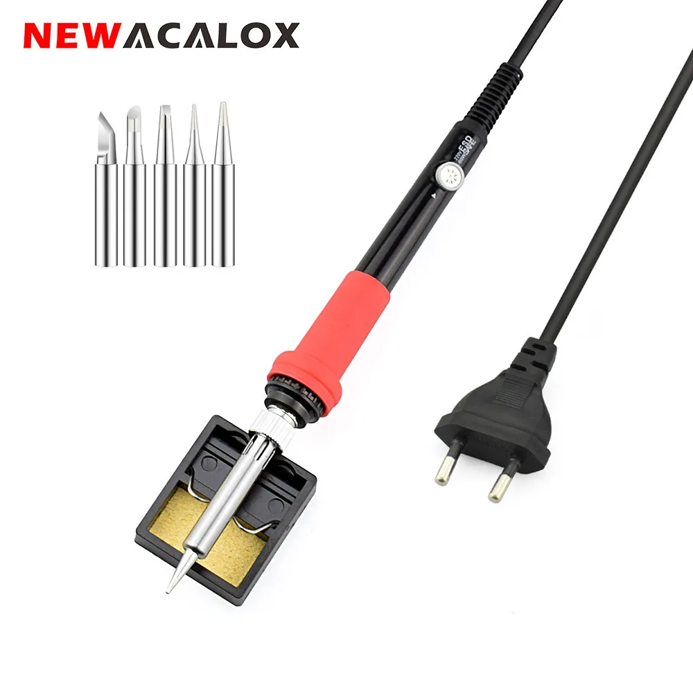 

NEWACALOX 60W 110V/220V Adjustable Temperature ESD Soldering Iron Kit Desoldering Pump Soldering Iron Stand Tweezers Multimeter