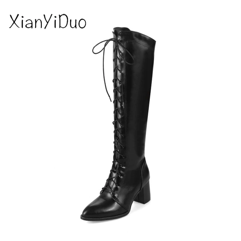 

Xianyiduo 2018 Spring/Autumn Women's Shoes high heels Mid-Calf Pointed Toe Lace-Up Boots big size34-48 red /Z6-1