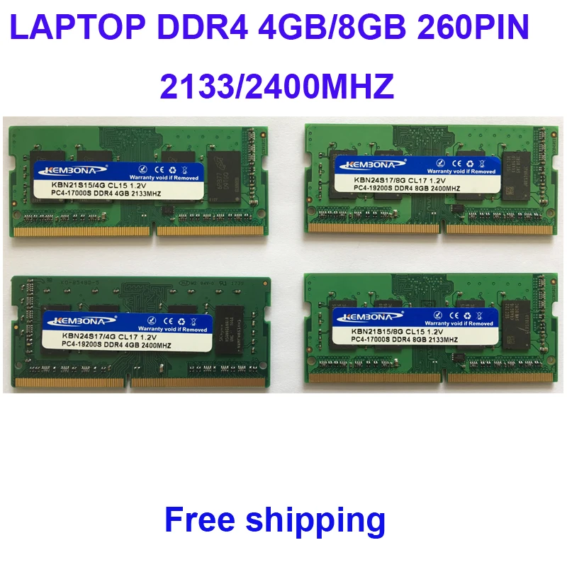 Vente Kembona Portable DDR4 4 gb 8 gb 4g 8g RAM Mémoire 2133 mhz 2400 mhz Memoria 260 broches SODIMM RAM Bâton