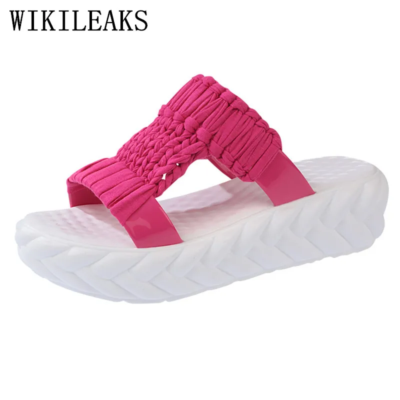 

2024 Designer Luxury Brand Slippers Knitting Fabric Women Shoes Summer Beach Sandals Women Platform Flat Slides Zapatos De Mujer