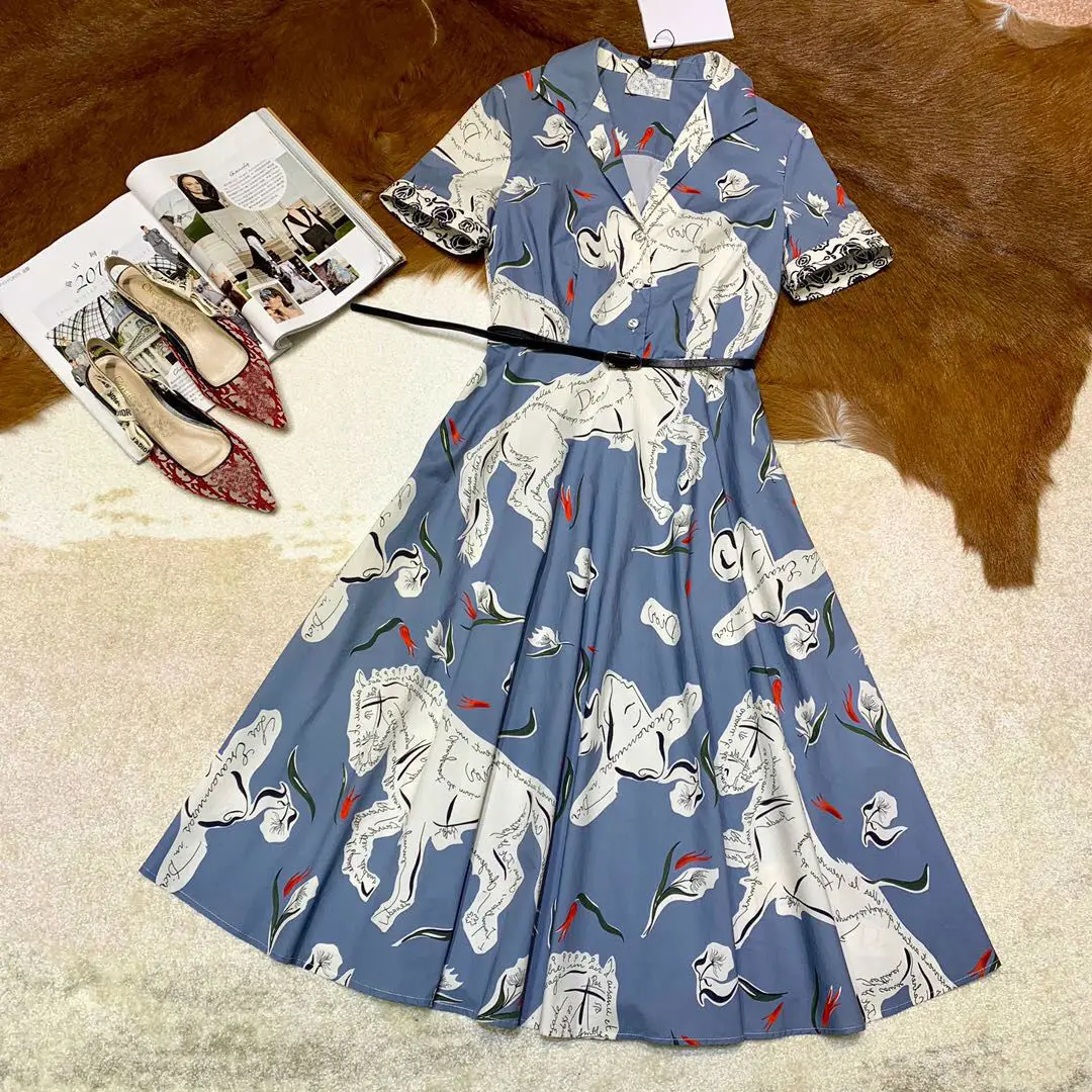 

2019 New Year V-Neck Print Short-Sleeved Belt Fashion Dresses for Women Freeshipping